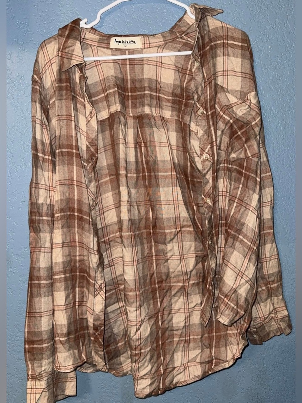 Impressions Brown & Cream Plaid Button-Down Shirt